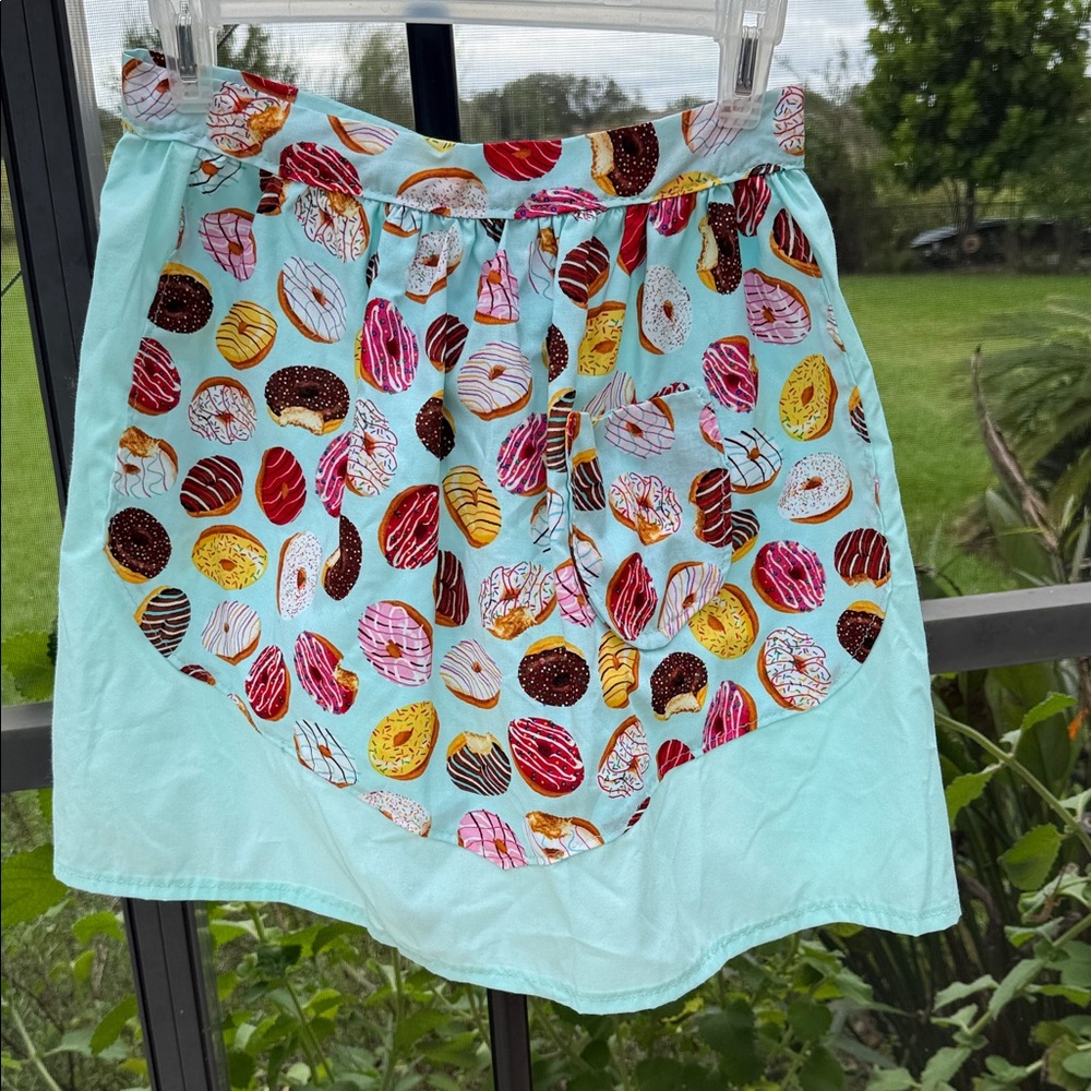 Handmade Adult Baby blue Apron with frosted donuts in multiple colors new